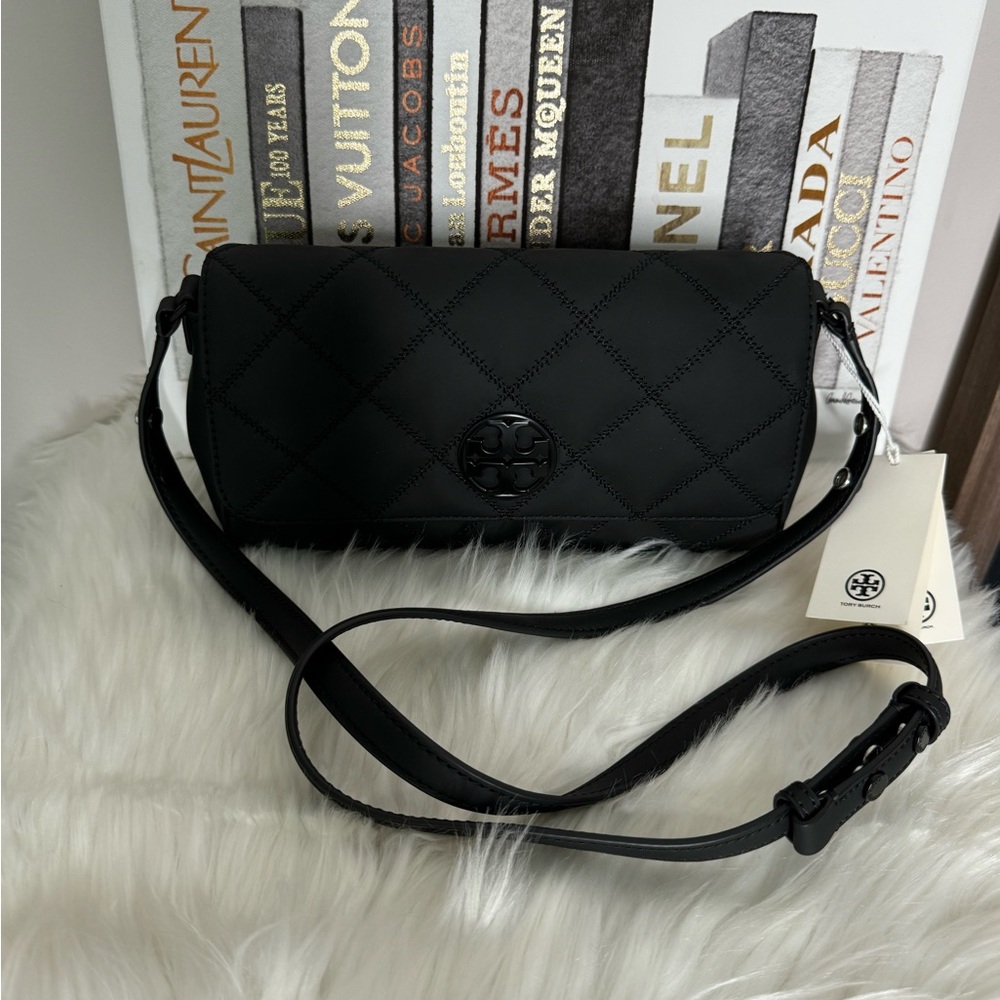 NWT Tory Burch Willa Matte Black Flap Shoulder Bag - Picture 5 of 10